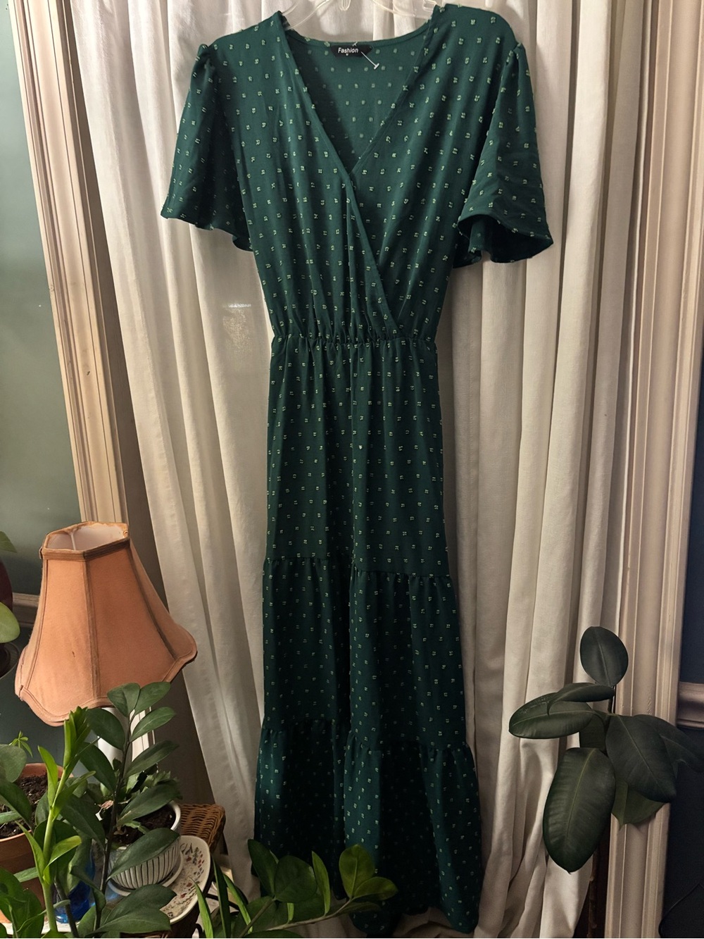 Forest Green Wrap Maxi Dress with Subtle Print